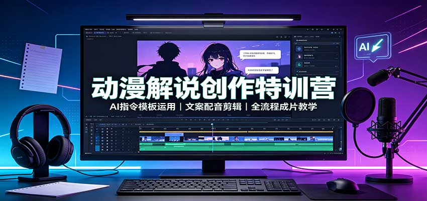 动漫解说创作特训营：AI指令模板运用，文案配音剪辑，全流程成片教学-九节课