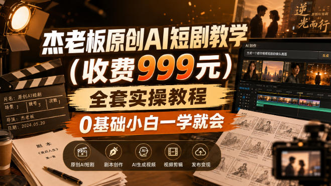 杰老板原创AI短剧教学（收费999元），全套实操教程，0基础小白一学就会，非搬运技术-九节课