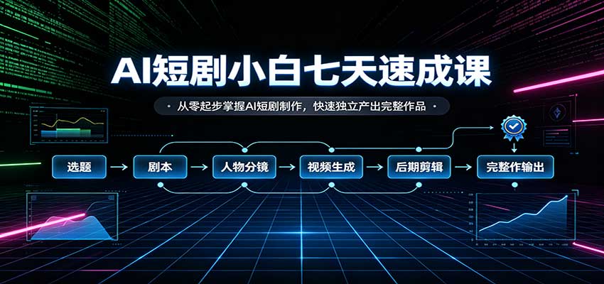 AI短剧小白七天速成课：从零起步掌握AI短剧制作，快速独立产出完整作品-九节课