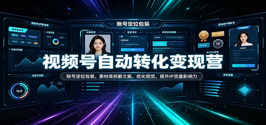 视频号自动转化变现营：账号定位包装，素材库拆解文案，优化视觉，提升IP流量影响力-九节课