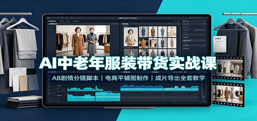 AI中老年服装带货实战课：AB剧情分镜脚本，电商平铺图制作，成片导出全套教学-九节课
