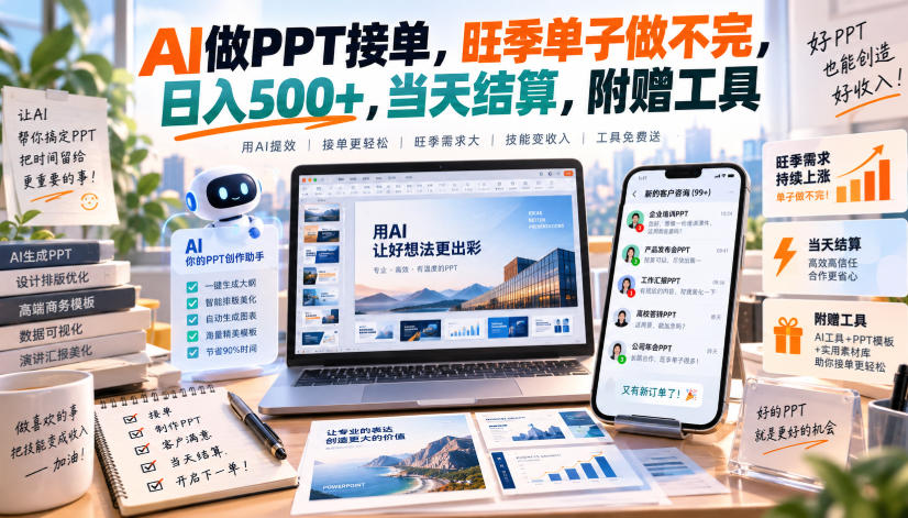 AI做PPT接单，旺季单子做不完，日入500+，当天结算，附赠工具【揭秘】-九节课