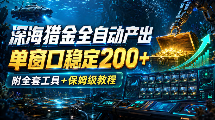 深海猎金全自动产出，单窗口稳定200+，附全套工具+保姆级教程【揭秘】-九节课