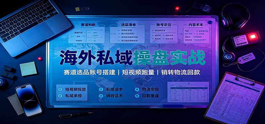 海外私域操盘实战：赛道选品账号搭建，短视频跑量，销转物流回款-九节课