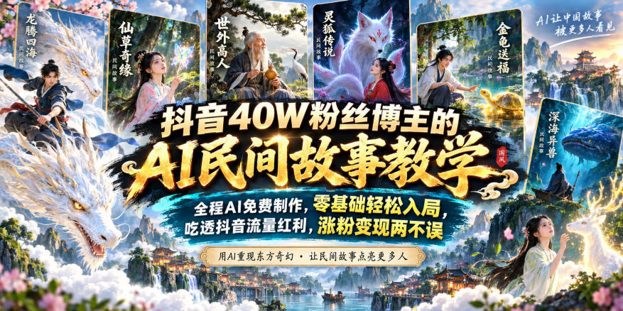 抖音40W粉丝博主的AI民间故事教学，全程AI免费制作，零基础轻松入局，吃透抖音流量红利，涨粉变现两不误-九节课