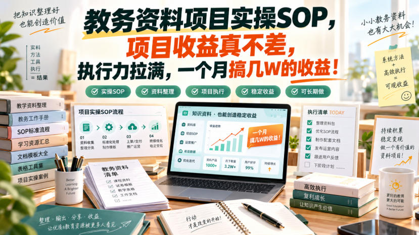 教务资料项目实操SOP，项目收益真不差，执行力拉满，一个月搞几W的收益-九节课