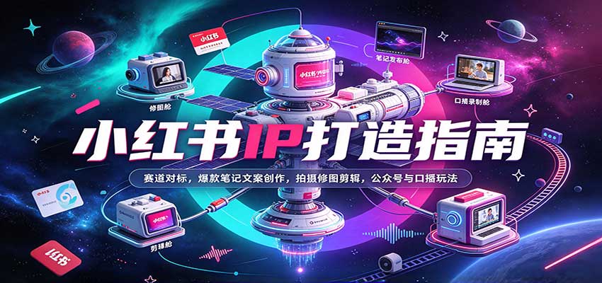 小红书IP打造指南：赛道对标，爆款笔记文案创作，拍摄修图剪辑，公众号与口播玩法-九节课