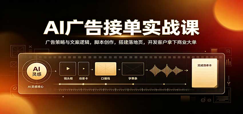 AI广告接单实战：广告策略与文案逻辑，脚本创作，搭建落地页，开发客户拿下商业大单-九节课