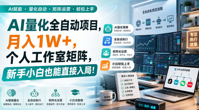 AI量化全自动项目，月入1W+，个人工作室矩阵，新手小白也能直接入局！【揭秘】-九节课