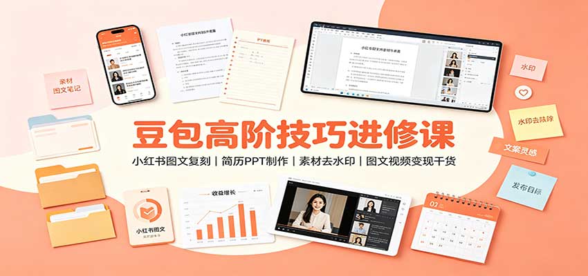 豆包高阶技巧进修课：小红书图文复刻，简历PPT制作，素材去水印，图文视频变现干货-九节课