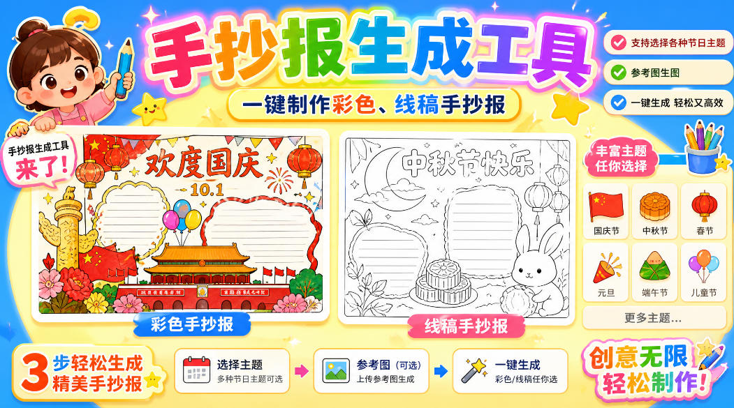 手抄报批量生成工具来了，完全免费，告别豆包生图，高清无水印-九节课