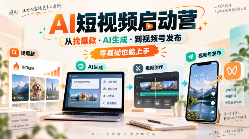 AI短视频启动营，从找爆款·AI生成·到视频号发布，零基础也能上手-九节课