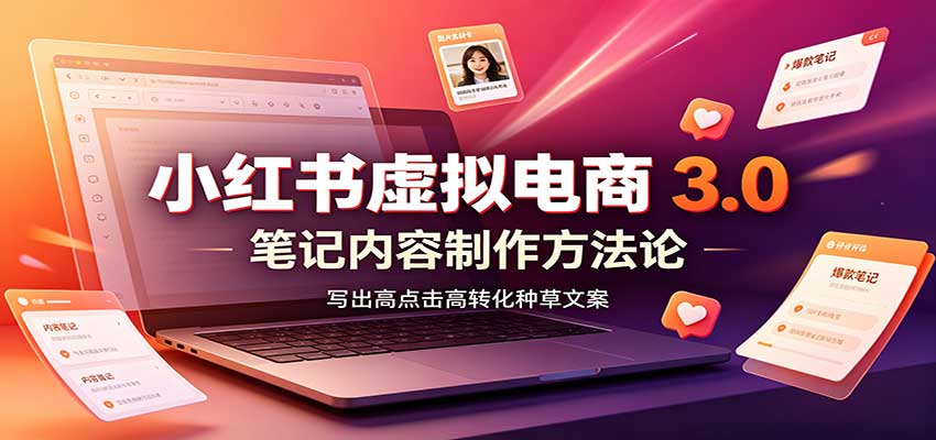 小红书虚拟电商3.0：账号搭建选品开店，笔记内容制作，矩阵投放教学-九节课