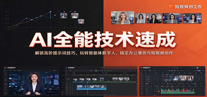 AI全能技术速成：解锁高阶提示词技巧，玩转智能体数字人，搞定办公增效与短视频创作-九节课