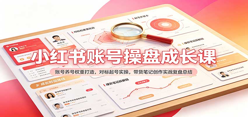 小红书账号操盘成长课：账号养号权重打造，对标起号实操，带货笔记创作实战复盘总结-九节课