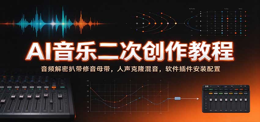 AI音乐二次创作教程：音频解密扒带修音母带，人声克隆混音，软件插件安装配置-九节课