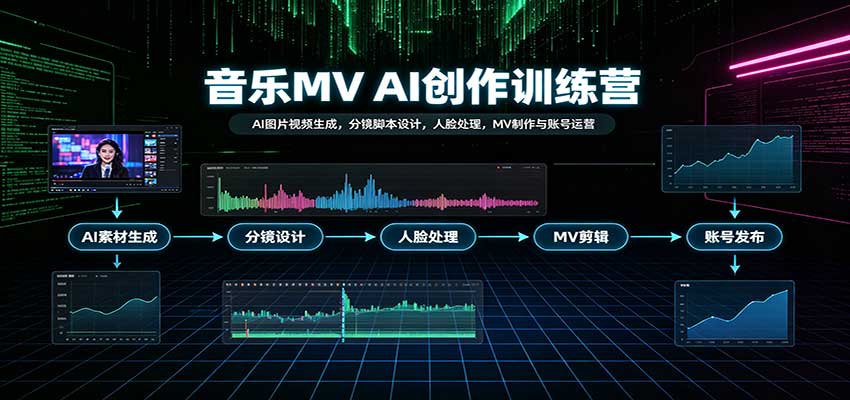 音乐MV AI创作训练营：AI图片视频生成，分镜脚本设计，人脸处理，MV制作与账号运营-九节课