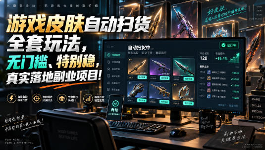 游戏皮肤自动扫货全套玩法，无门槛、特别稳，真实落地副业项目！【揭秘】-九节课