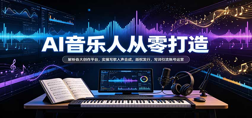 AI音乐人从零打造：解析各大创作平台，实操写歌人声合成，版权发行，写词引流账号运营-九节课