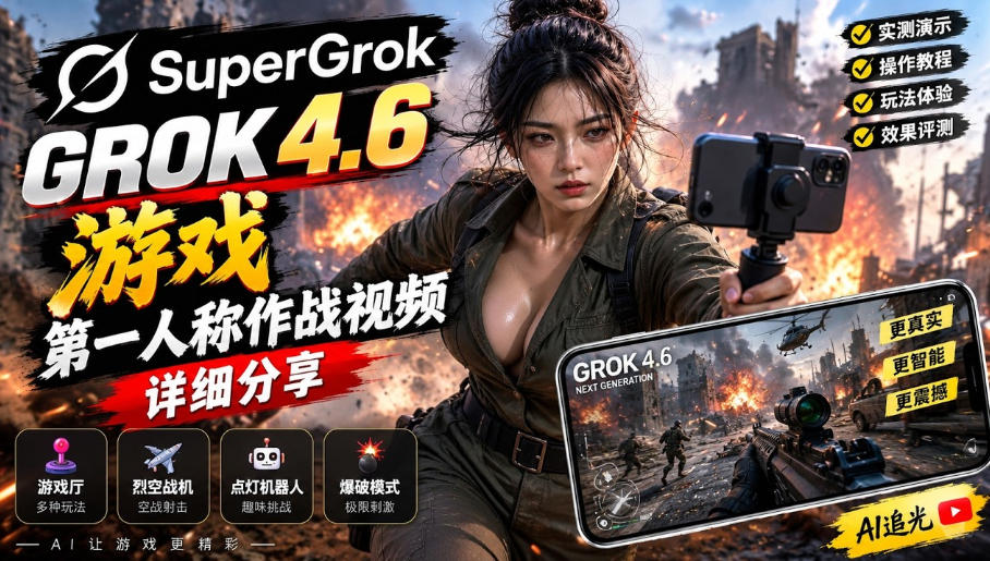Grok 4.6也能做游戏？第一人称作战视频实测｜玩法详细讲解-九节课