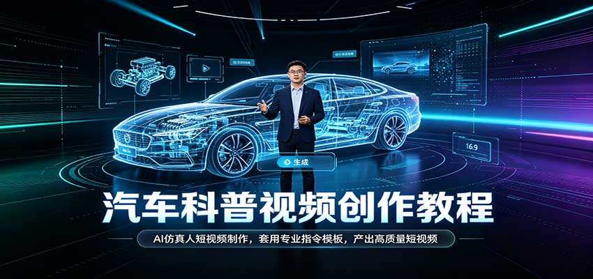汽车科普视频创作教程：AI仿真人短视频制作，套用专业指令模板，产出高质量短视频-九节课