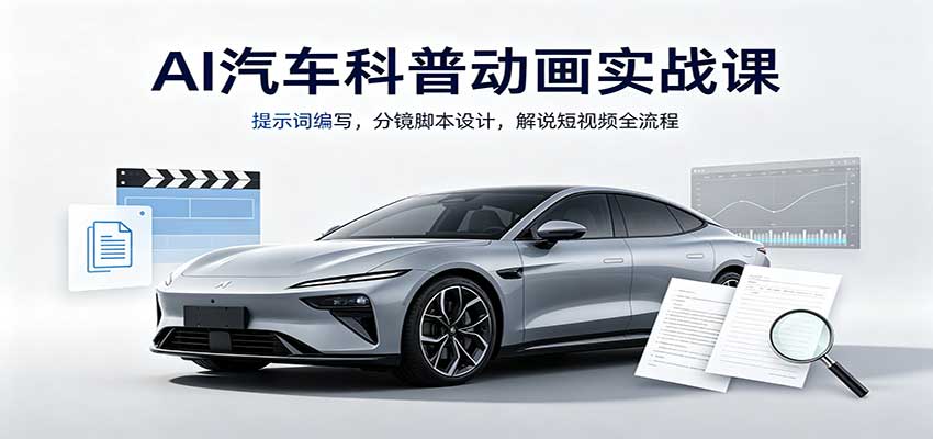 AI汽车科普动画实战课：提示词编写，分镜脚本设计，解说短视频全流程-九节课