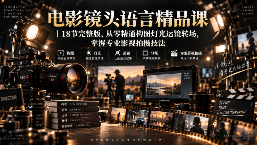 电影镜头语言精品课｜18节完整版，从零精通构图灯光运镜转场，掌握专业影视拍摄技法-九节课