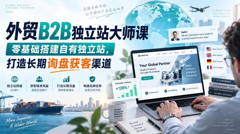 外贸B2B独立站大师课，零基础搭建自有独立站，打造长期询盘获客渠道-九节课