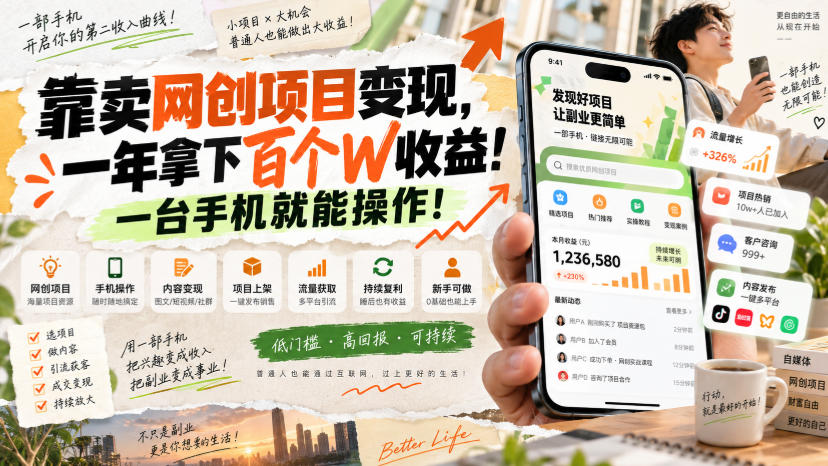 网创小程序虚拟资料变现，一年拿下百万收益，一部手机就可以做，0成本变现副业！-九节课