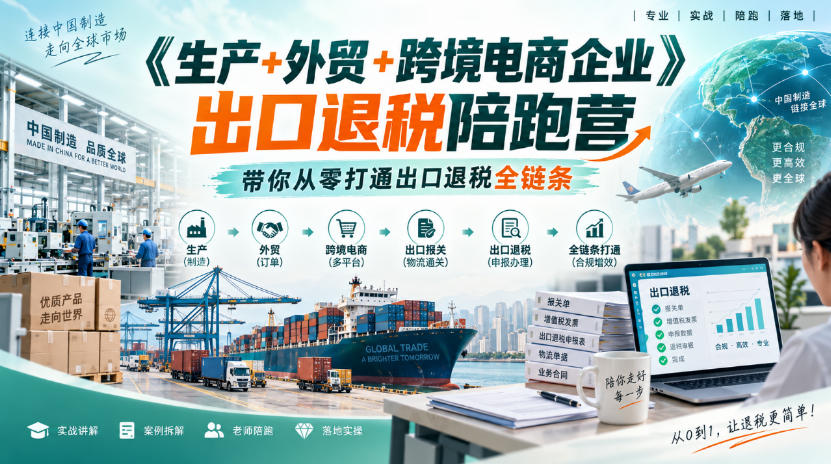 《生产+外贸+跨境电商企业》出口退税陪跑营，带你从零打通出口退税全链条-九节课