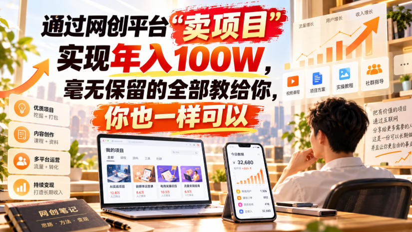 通过网创平台“卖项目”实现年入100W，毫无保留的全部教给你，你也一样可以！【揭秘】-九节课