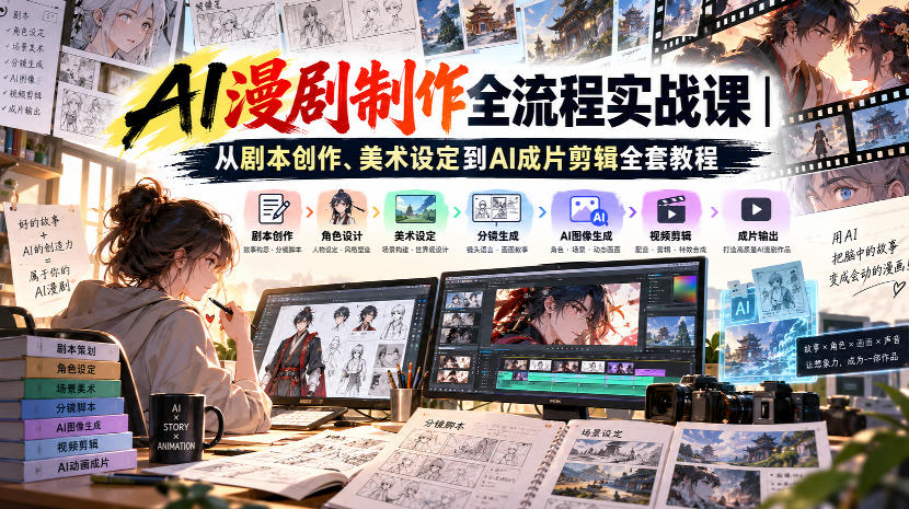 AI漫剧制作全流程实战课｜从剧本创作、美术设定到AI成片剪辑全套教程​-九节课