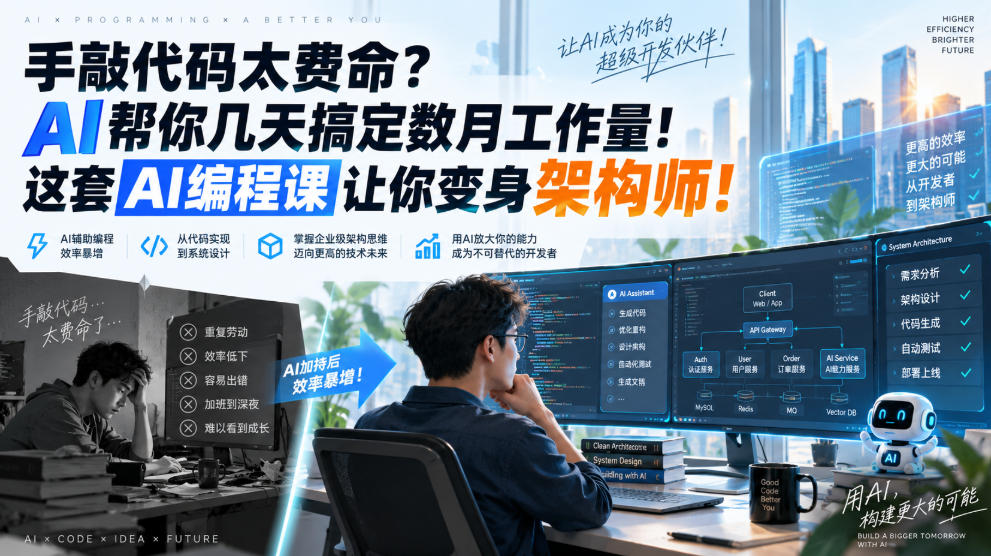 手敲代码太费命？AI帮你几天搞定数月工作量！这套AI编程课让你变身架构师！【原创双语字幕】-九节课