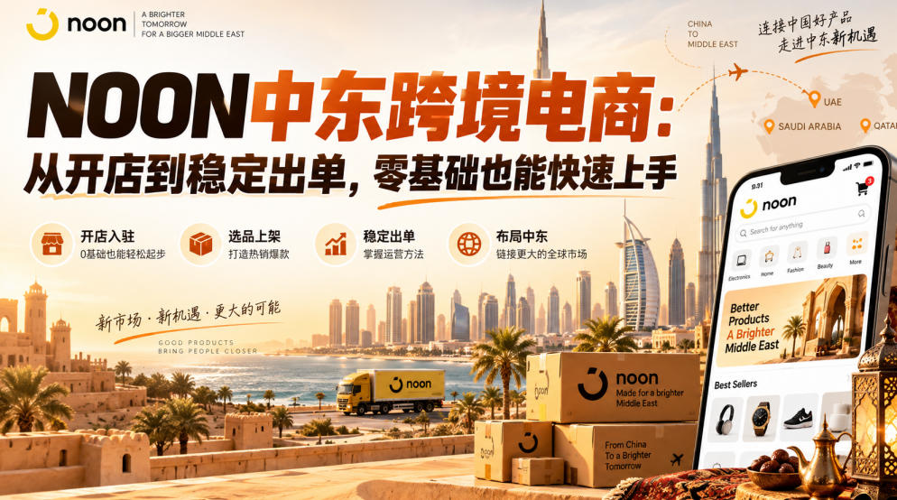 NOON中东跨境电商：从开店到稳定出单，零基础也能快速上手（更新2026）-九节课