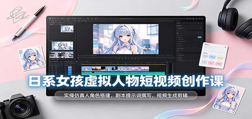 日系女孩虚拟人物短视频创作课：实操仿真人角色搭建，剧本提示词撰写，视频生成剪辑-九节课