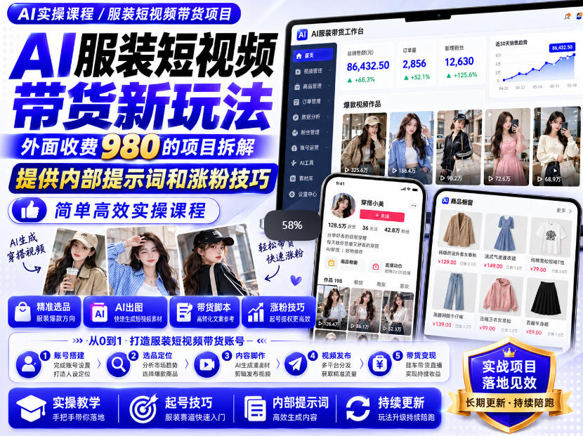 外面收费980AI快手带货系统课程，内部课程首次外放，操作简单高效，一分钟一条爆款视频-九节课