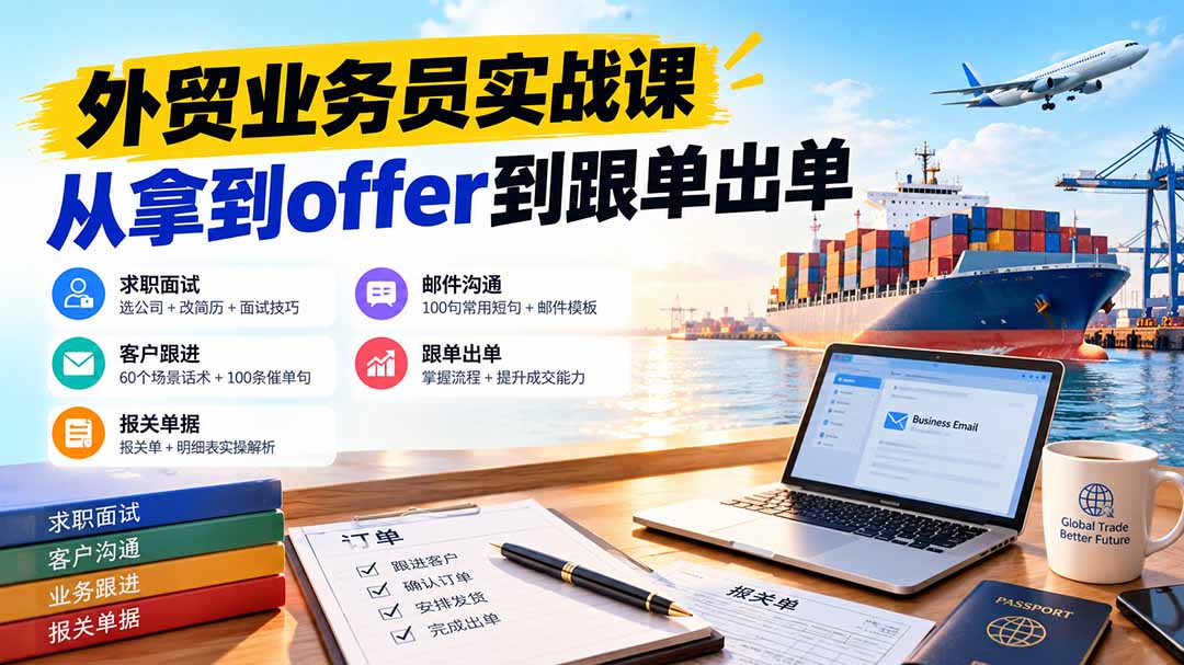 （20963期）外贸业务员从求职到出单实战课：教你筛选优质公司、优化简历、应对面试、客户跟进催单及出口报关操作篇-九节课