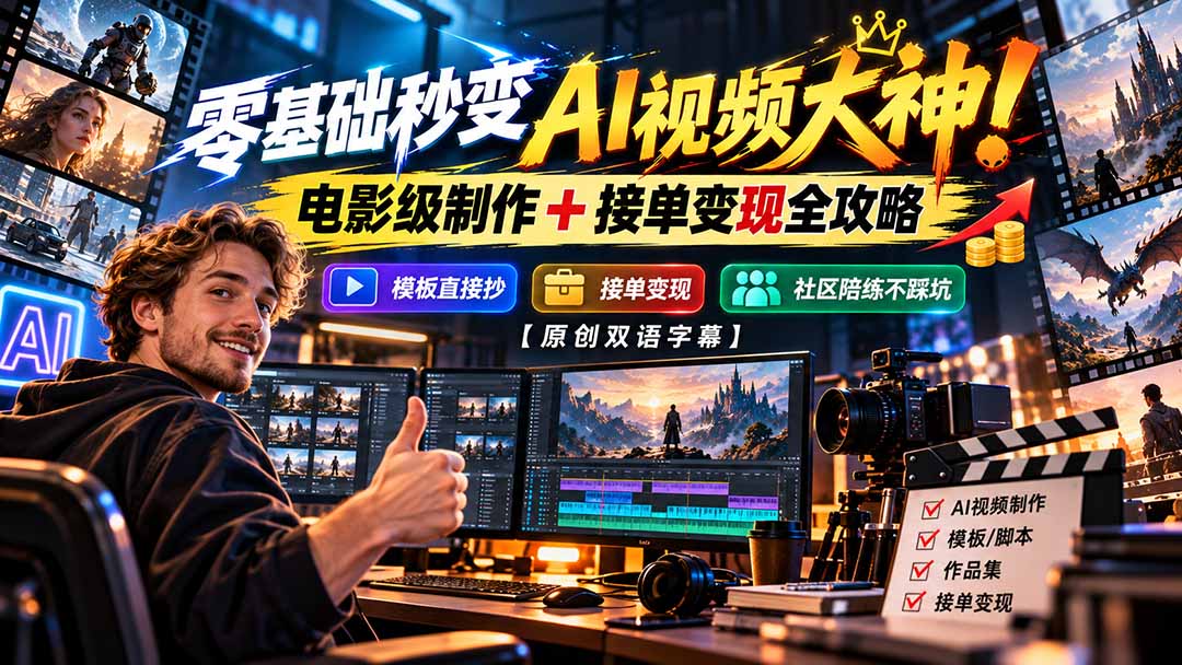 （20897期）零基础秒变AI视频大神！电影级制作 + 接单变现全攻略，模板直接抄，社区陪练不踩坑【原创双语字幕】-九节课