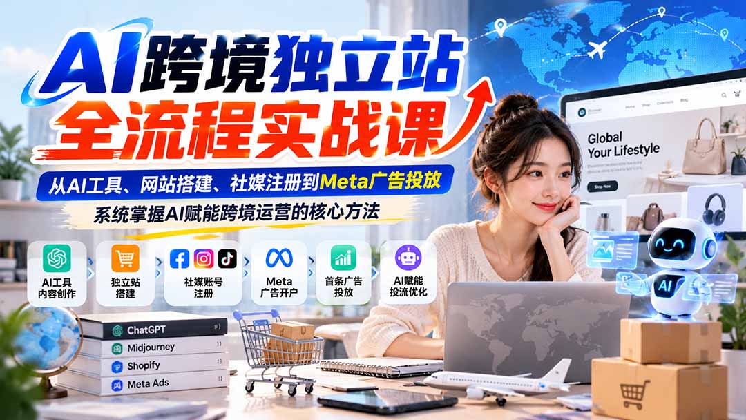 （21056期）AI跨境独立站全流程实战课：从AI工具、网站搭建、社媒注册到Meta广告投放，系统掌握AI赋能跨境运营的核心方法-九节课
