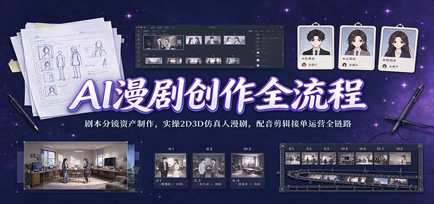 AI漫剧创作全流程：剧本分镜资产制作，实操2D3D仿真人漫剧，配音剪辑接单运营全链路-九节课