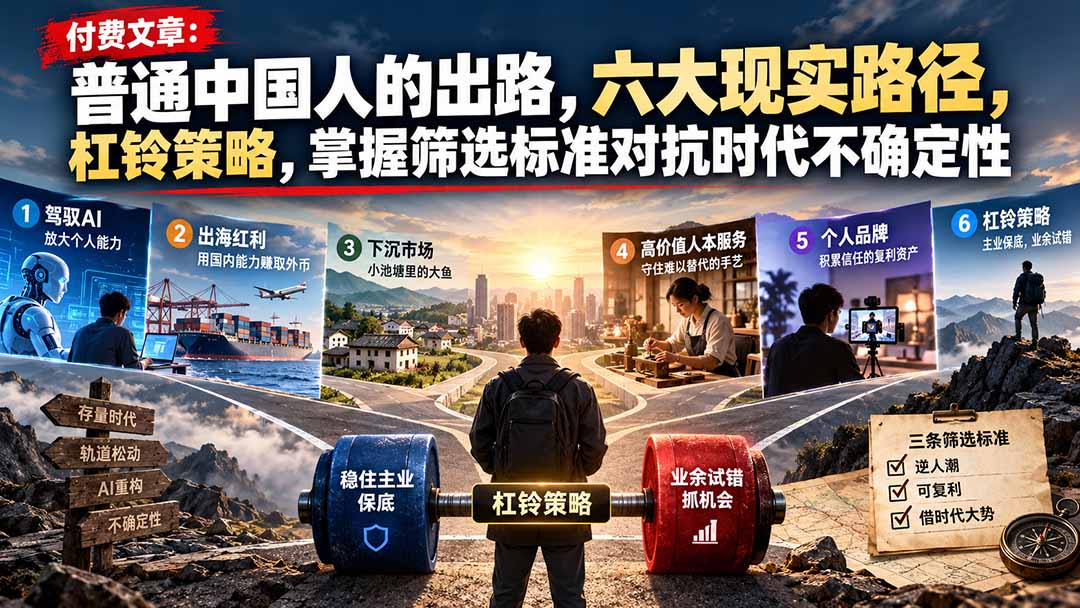 （21058期）付费文章：普通中国人的出路，六大现实路径，杠铃策略，掌握筛选标准对抗时代不确定性-九节课