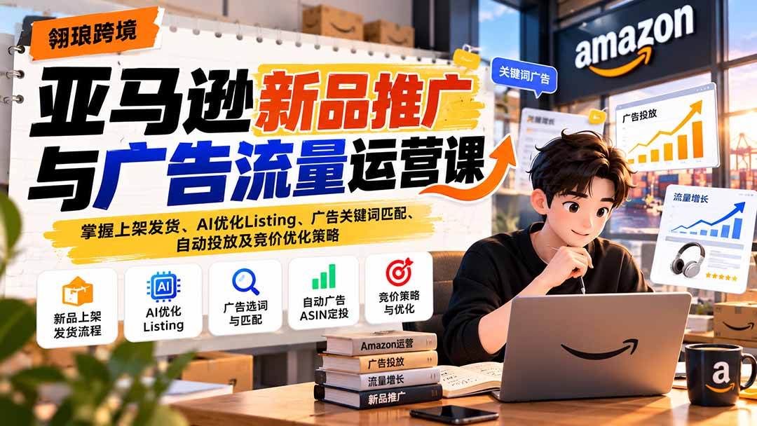 （21036期）亚马逊新品推广与广告流量运营课：掌握上架发货、AI优化Listing、广告关键词匹配、自动投放及竞价优化策略-九节课