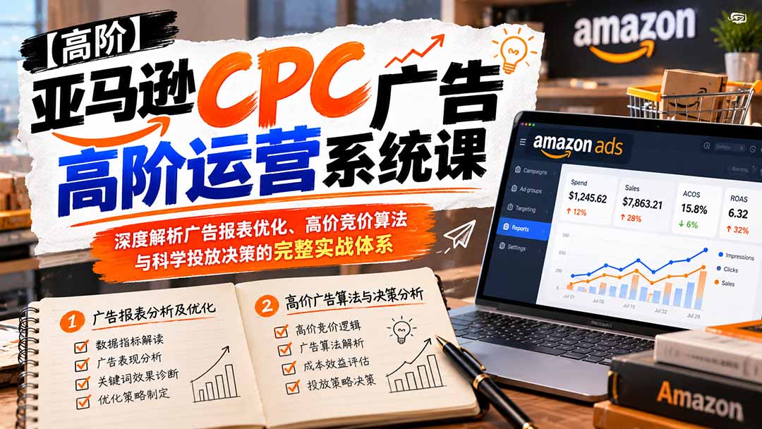 （20950期）亚马逊CPC广告高阶运营系统课：深度解析广告报表优化、高价竞价算法与科学投放决策的完整实战体系-九节课