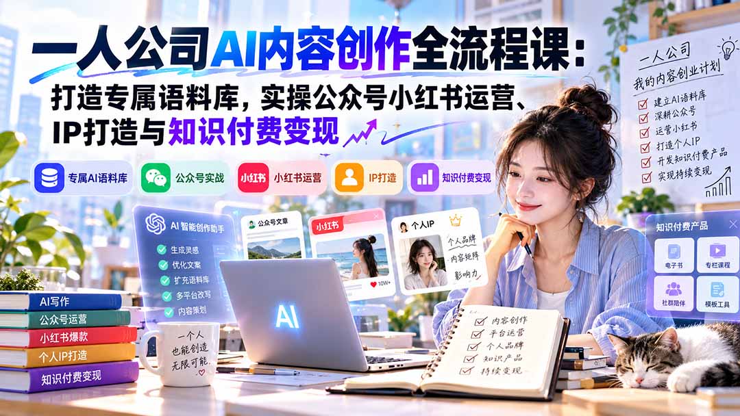 （20866期）一人公司AI内容创作全流程课：打造专属语料库，实操公众号小红书运营、IP打造与知识付费变现方法论-九节课