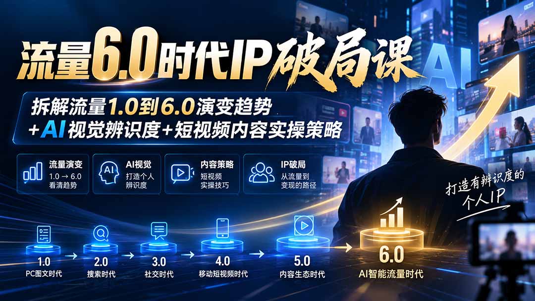 （20845期）流量6.0时代IP破局课：拆解流量1.0到6.0演变趋势+AI视觉辨识度+短视频内容实操策略-九节课