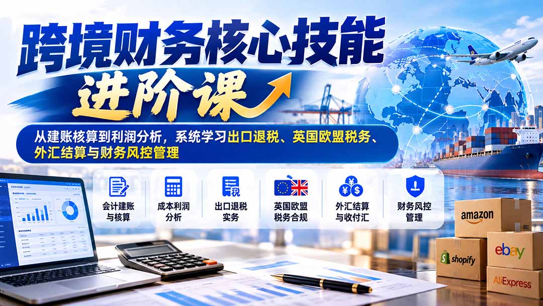 （21075期）跨境财务核心技能进阶课：从建账核算到利润分析，系统学习出口退税、英国欧盟税务、外汇结算与财务风控管理-九节课