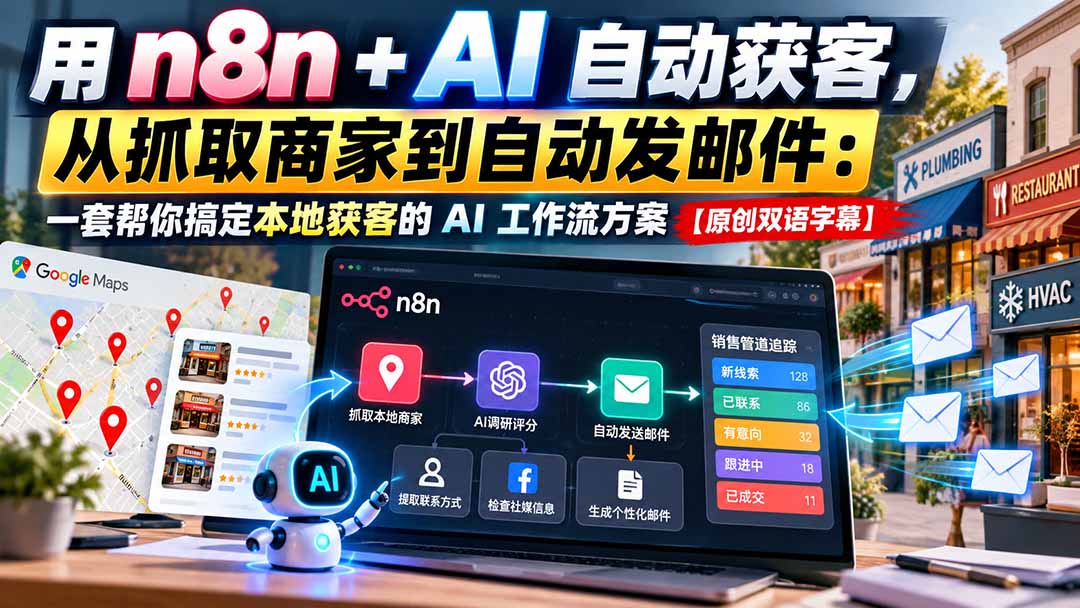 （21076期）用 n8n + AI 自动获客，从抓取商家到自动发邮件：一套帮你搞定本地获客的 AI 工作流方案【原创双语字幕】-九节课