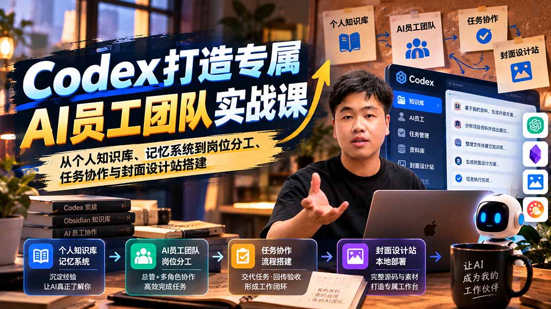 （20916期）【无水印】Codex打造专属AI员工团队实战课：从个人知识库、记忆系统到岗位分工、任务协作与封面设计站搭建-九节课
