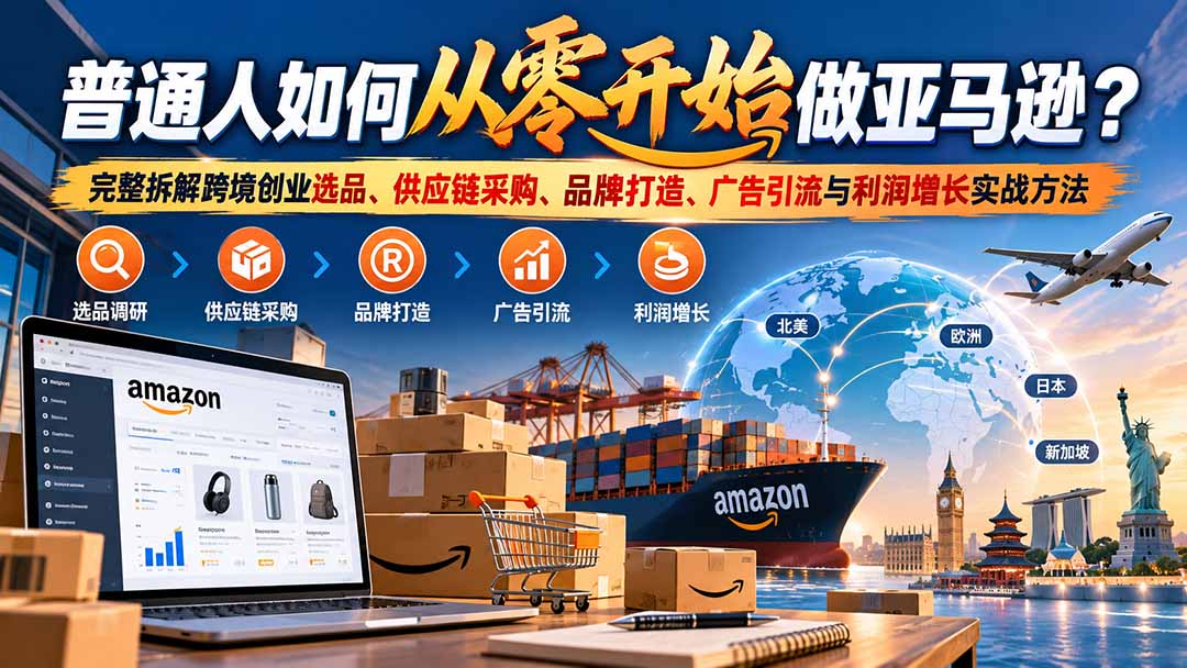 （20953期）普通人如何从零开始做亚马逊？完整拆解跨境创业选品、供应链采购、品牌打造、广告引流与利润增长实战方法-九节课