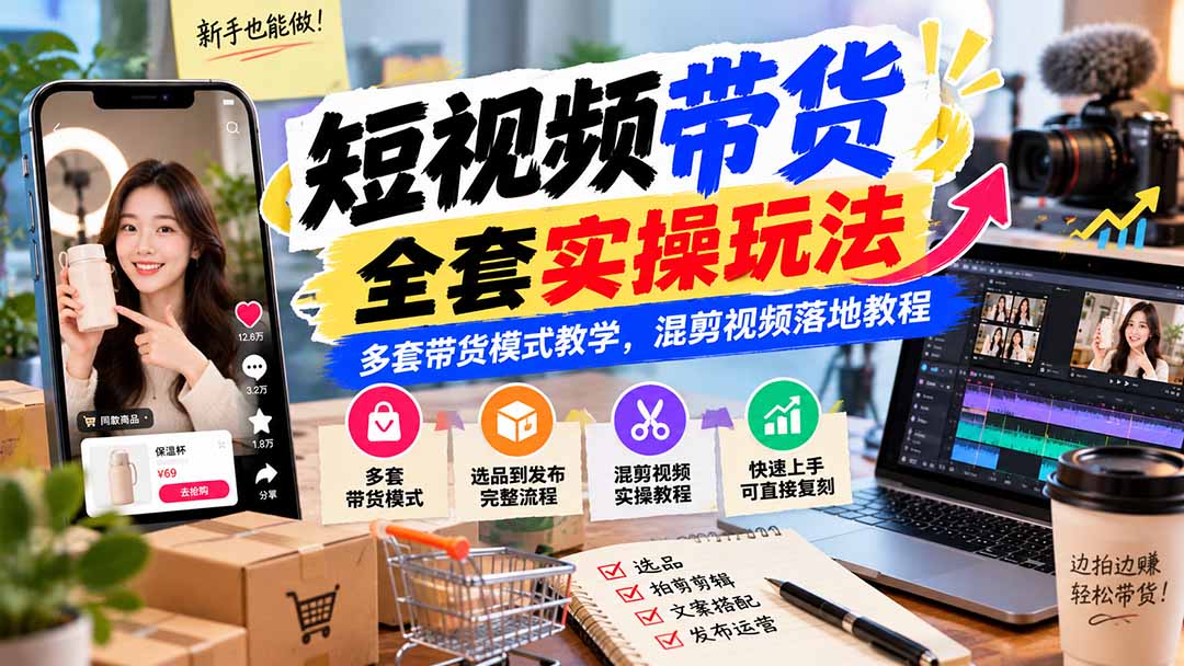 （20991期）【无水印】短视频带货全套实操玩法，多套带货模式教学，混剪视频落地教程-九节课